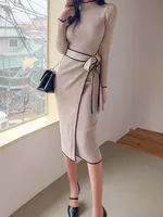 Women's Sweater Dress Casual Elegant High Neck Long Sleeve Color Block Midi Dress Outdoor Daily main image 5