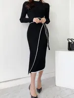 Women's Sweater Dress Casual Elegant High Neck Long Sleeve Color Block Midi Dress Outdoor Daily main image 4