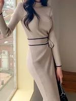 Women's Sweater Dress Casual Elegant High Neck Long Sleeve Color Block Midi Dress Outdoor Daily main image 7