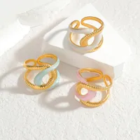 Wholesale Jewelry Modern Style Cross 304 Stainless Steel 18K Gold Plated Enamel Plating Open Rings main image 1