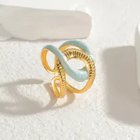 Wholesale Jewelry Modern Style Cross 304 Stainless Steel 18K Gold Plated Enamel Plating Open Rings sku image 3