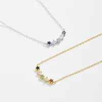 Sterling Silver Zircon Inlay Geometric Pendant Necklace main image 4