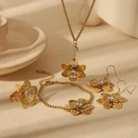 Wholesale Jewelry Elegant Vintage Style Solid Color Flower 304 Stainless Steel Zircon 18K Gold Plated Cutting Bracelets Earrings Necklace main image 1