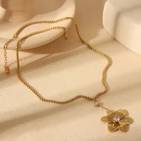 Wholesale Jewelry Elegant Vintage Style Solid Color Flower 304 Stainless Steel Zircon 18K Gold Plated Cutting Bracelets Earrings Necklace main image 4