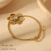 Wholesale Jewelry Elegant Vintage Style Solid Color Flower 304 Stainless Steel Zircon 18K Gold Plated Cutting Bracelets Earrings Necklace sku image 1