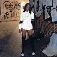 Women's Bodysuits Long Sleeve Bodysuits Zipper Contrast Binding Streetwear Color Block main image 4