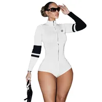 Women's Bodysuits Long Sleeve Bodysuits Zipper Contrast Binding Streetwear Color Block main image 5
