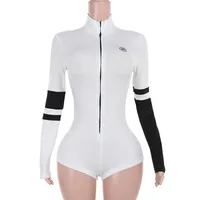 Women's Bodysuits Long Sleeve Bodysuits Zipper Contrast Binding Streetwear Color Block sku image 3