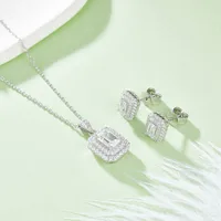 1 Piece 925 Sterling Silver Moissanite Rectangle Earrings Necklace main image 6