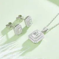 1 Piece 925 Sterling Silver Moissanite Rectangle Earrings Necklace main image 1