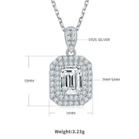 1 Piece 925 Sterling Silver Moissanite Rectangle Earrings Necklace sku image 2