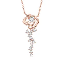 Sterling Silver Moissanite Plating Inlay Leaf Leaves Rose Pendant Necklace Necklace sku image 5