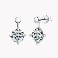 1 Pair 925 Sterling Silver Moissanite GRA Certificate Geometric Ear Studs sku image 1