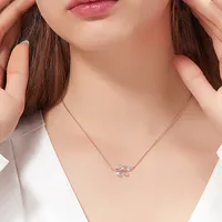 Sterling Silver Moissanite Plating Inlay Leaf Leaves Rose Pendant Necklace Necklace main image 4