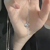 Sterling Silver Moissanite Plating Inlay Leaf Leaves Rose Pendant Necklace Necklace sku image 6