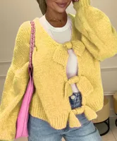 Women's Cardigan Sweater Long Sleeve Sweaters & Cardigans Streetwear Solid Color Bow Knot sku image 10
