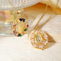 Wholesale Jewelry Vintage Style Classic Style Human Geometric Round 304 Stainless Steel Copper Zircon K Gold Plated Inlay Pendant Necklace main image 5