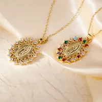 Wholesale Jewelry Vintage Style Classic Style Human Geometric Round 304 Stainless Steel Copper Zircon K Gold Plated Inlay Pendant Necklace main image 7