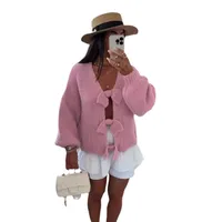 Women's Cardigan Sweater Long Sleeve Sweaters & Cardigans Streetwear Solid Color Bow Knot main image 5