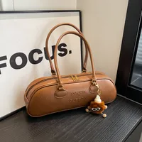 Women's Large Pu Leather Solid Color Streetwear Pillow Shape Zipper Shoulder Bag sku image 2