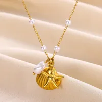 304 Stainless Steel 18K Gold Plated Starfish Shell Pendant Necklace main image 4