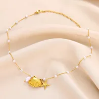 304 Stainless Steel 18K Gold Plated Starfish Shell Pendant Necklace main image 3