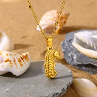 304 Stainless Steel 18K Gold Plated Starfish Shell Pendant Necklace sku image 7