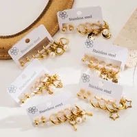 3 Pairs Simple Style Star Heart Shape Butterfly Plating Inlay 304 Stainless Steel Pearl 18K Gold Plated Drop Earrings Earrings Ear Studs main image 1