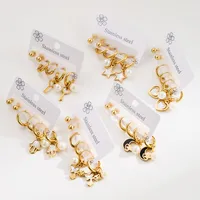 3 Pairs Simple Style Star Heart Shape Butterfly Plating Inlay 304 Stainless Steel Pearl 18K Gold Plated Drop Earrings Earrings Ear Studs main image 3