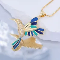 Copper 18K Gold Plated Epoxy Inlay Bird Zircon Pendant Necklace main image 4