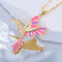 Copper 18K Gold Plated Epoxy Inlay Bird Zircon Pendant Necklace main image 3