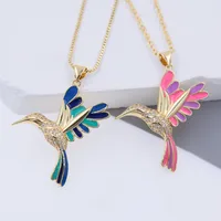 Copper 18K Gold Plated Epoxy Inlay Bird Zircon Pendant Necklace main image 5
