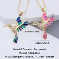 Copper 18K Gold Plated Epoxy Inlay Bird Zircon Pendant Necklace main image 2