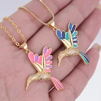 Copper 18K Gold Plated Epoxy Inlay Bird Zircon Pendant Necklace main image 1