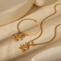 Wholesale Jewelry Vintage Style Commute Eight-pointed Stars Flower 304 Stainless Steel Shell 18K Gold Plated Inlay Jewelry Set main image 1