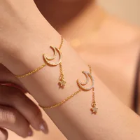 Wholesale Jewelry Elegant Luxurious Vacation Moon Titanium Steel Rhinestones 18K Gold Plated Plating Jewelry Set main image 5