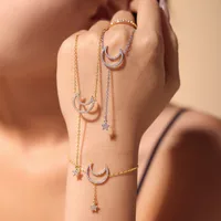Wholesale Jewelry Elegant Luxurious Vacation Moon Titanium Steel Rhinestones 18K Gold Plated Plating Jewelry Set main image 4