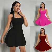 Y2K Ins New  Europe And The United States  Women's Sexy Hanging Neck Backless Waist A Word Big Skirt Dress sku image 5