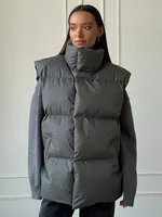 Women's Streetwear Solid Color Zipper Coat Cotton Clothes Vest sku image 7