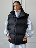 Women's Streetwear Solid Color Zipper Coat Cotton Clothes Vest sku image 9