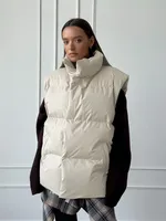 Women's Streetwear Solid Color Zipper Coat Cotton Clothes Vest sku image 1