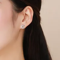 1 Pair Rhodium Plated 925 Sterling Silver Zircon Square Ear Studs main image 4