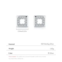 1 Pair Rhodium Plated 925 Sterling Silver Zircon Square Ear Studs main image 2