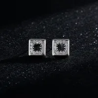 1 Pair Rhodium Plated 925 Sterling Silver Zircon Square Ear Studs main image 3