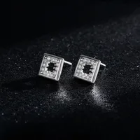 1 Pair Rhodium Plated 925 Sterling Silver Zircon Square Ear Studs main image 1