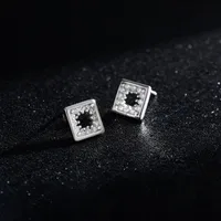 1 Pair Rhodium Plated 925 Sterling Silver Zircon Square Ear Studs main image 5
