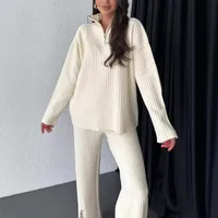 Casual Daily Women's Streetwear Solid Color Spandex Polyester Zipper Pants Sets Pants Sets main image 2