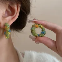 1 Pair Sweet Color Block Braid Alloy Earrings main image 4