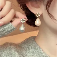 1 Pair Retro Water Droplets Plating Copper Imitation Pearl Zircon Drop Earrings main image 2