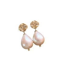 1 Pair Retro Water Droplets Plating Copper Imitation Pearl Zircon Drop Earrings main image 5